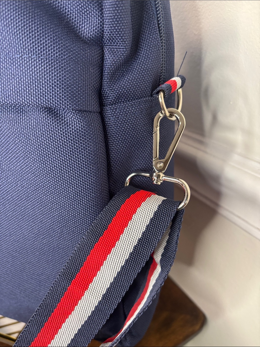 Navy Canvas Laptop Briefcase with Red-White-Blue Accent Strap NWT - Picture 5 of 11